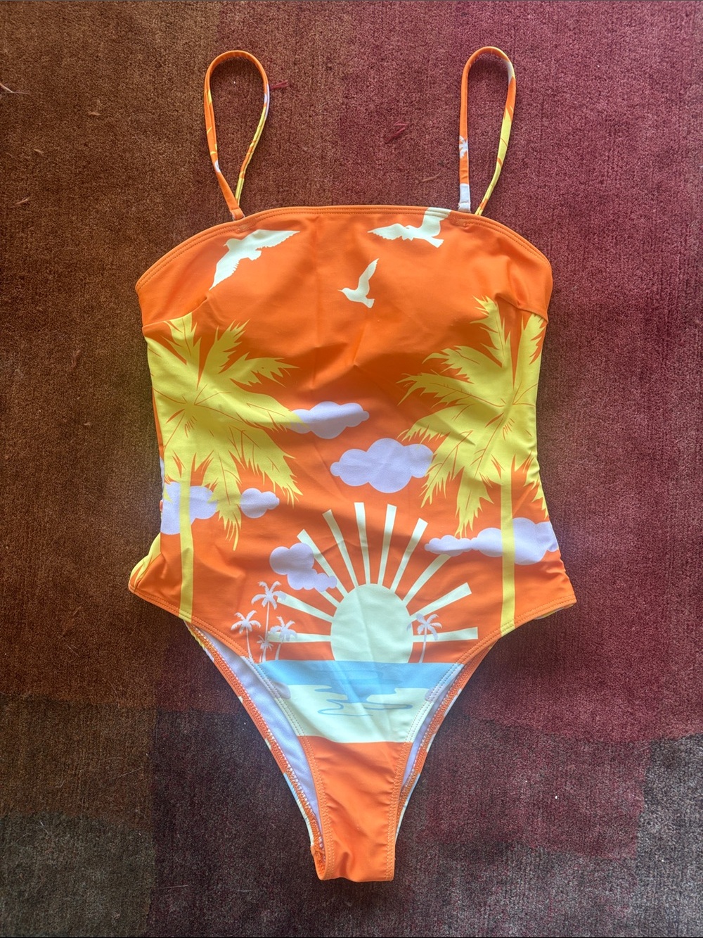 Commense Orange Tropical Palm One-Piece Swimsuit